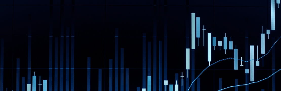 stock market graph on dark blue background