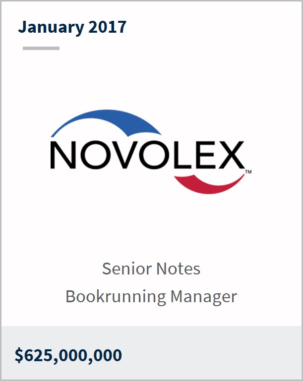 January 2017 Novolex $625,000,000 senior notes bookrunning manager