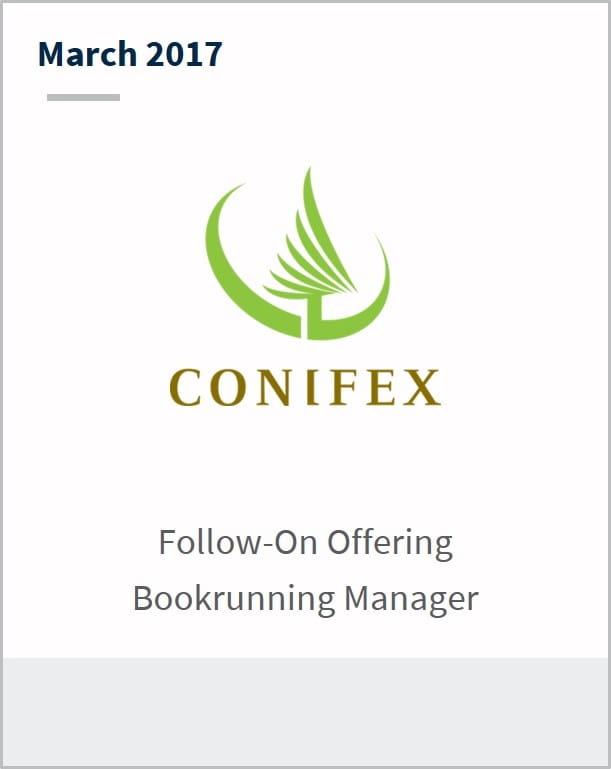 March 2017 Conifex Follow-On Offering Bookrunning Manager