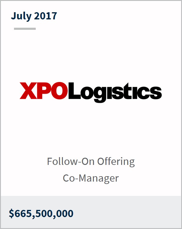 July 2017 XPO Logistics $665,500,000 follow-on offering co-manager