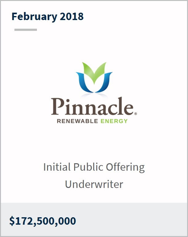 February 2018 Pinnacle Renewable Energy $172,500,000 initial public offering underwriter