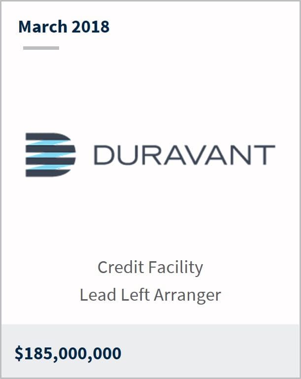 March 2018 Duravant $185,000,000 credit facility lead left arranger