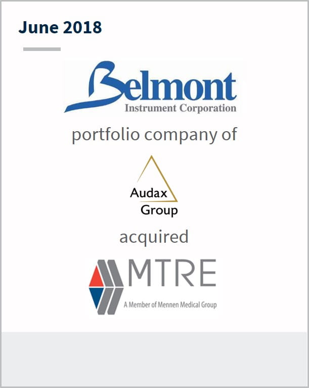 June 2018 Belmont Instrument Corporation portfolio company of Audax Group acquired MTRE