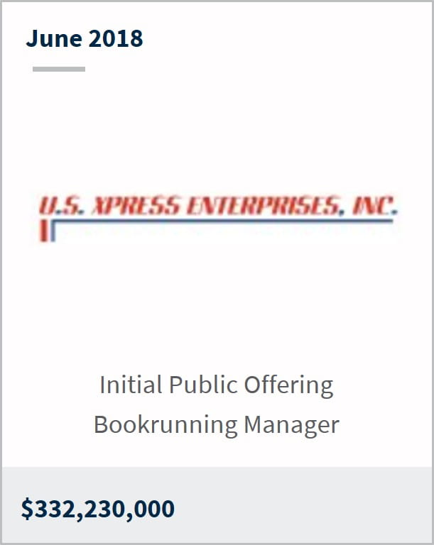 June 2018 U.S. Xpress Enterprises Inc. #332,230,000 initial public offering bookrunning manager
