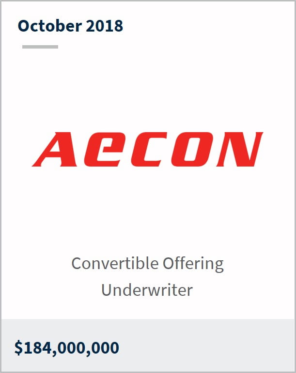 October 2018 Aecon $184,000,000 convertible offering underwriter
