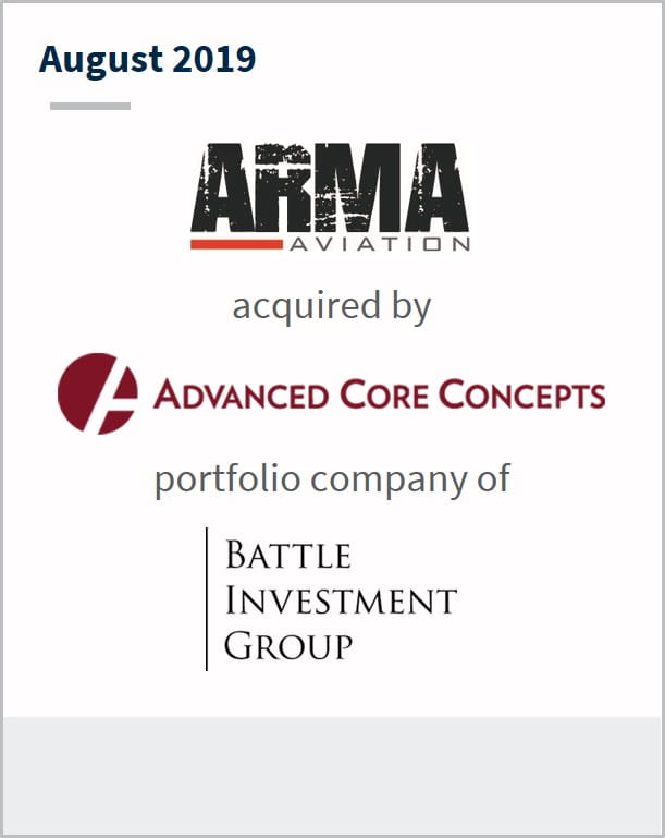 August 2019 ARMA Aviation has been acquired by Advanced Core Concepts a portfolio company of Battle Investment Group