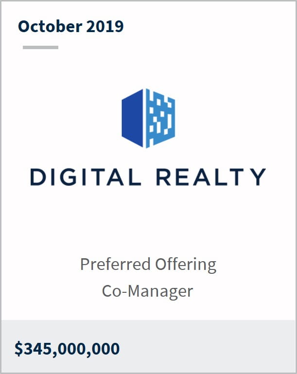October 2019 Digital Realty Trust $345M preferred offering co-manager 