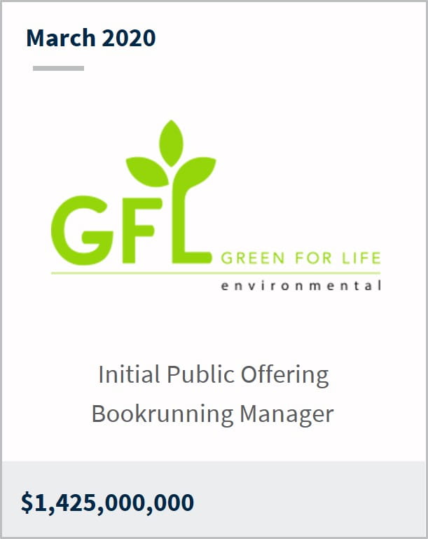 March 2020 GFL Environmental $1,425,000,000 initial public offering bookrunning manager 