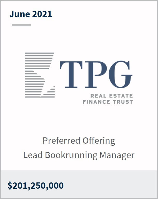 June 2021 TPG Real Estate Finance Trust $201,250,000 preferred offering lead bookrunning manager