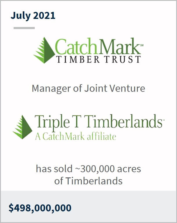 July 2021 CatchMark Timber Trust has sold ~300,000 acres of timberlands $498,000,000