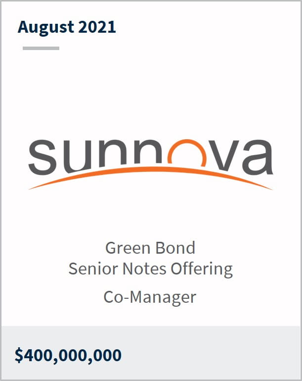 August 2021 Sunnova $400,000,000 green bond senior notes offering co-manager 