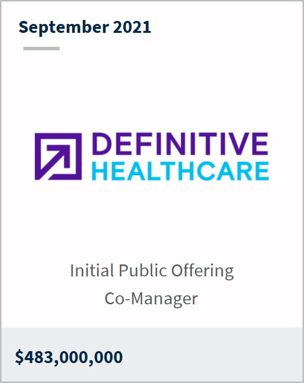 September 2021 Definitive Healthcare $483,000,000 initial public offering  co-manager
