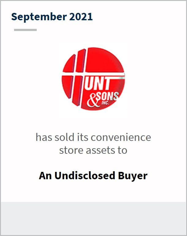 September 2021 Hunt and Sons has sold its convenience store assets to an undisclosed buyer