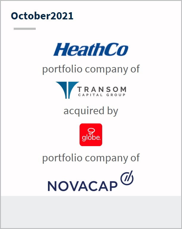 October 2021 HeathCo a portfolio company of Transom has been acquired by Globe a portfolio company of Novacap