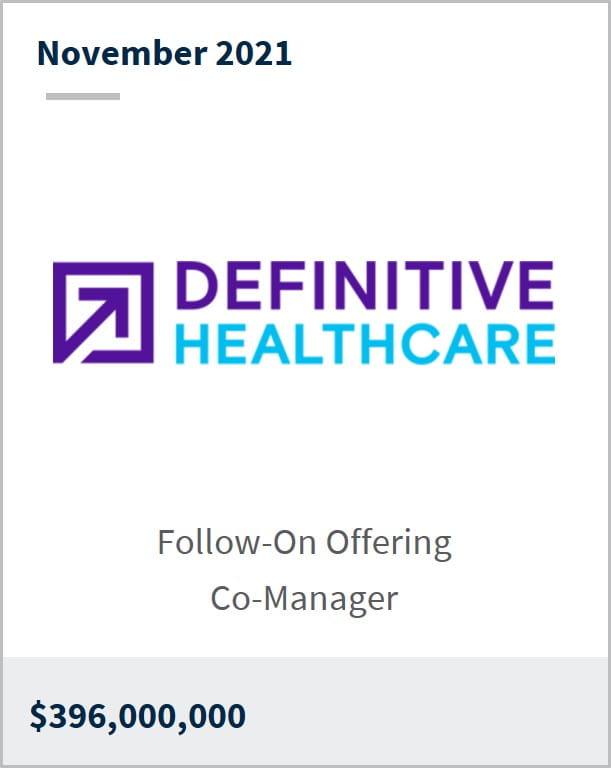 November 2021 Definitive Healthcare $396M follow-on offering  co-manager