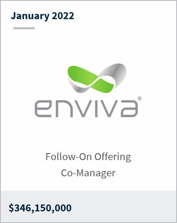 January 2022 Enviva $346,150,000 Follow-On Offering Co-Manager 