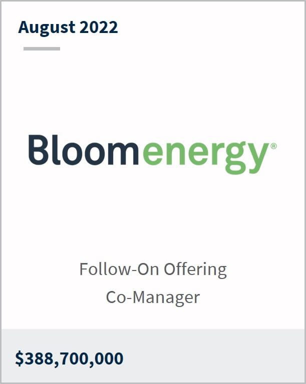 August 2022 Bloom Energy $388,700,000 follow-on offering co-manager