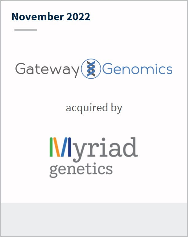 November 2022 Gateway Genomics Has been acquired by Myriad genetics