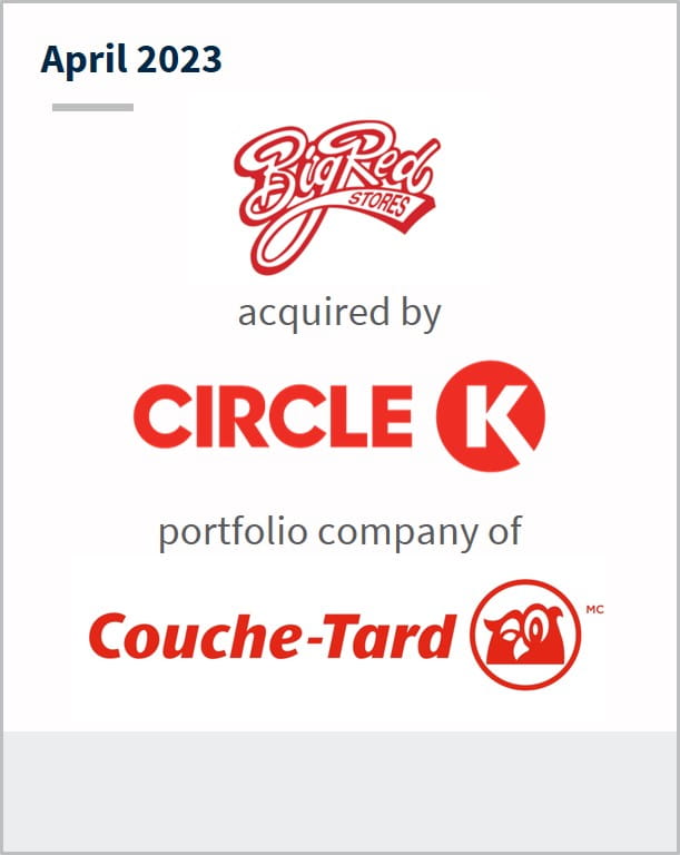 April 2023 Big Red Stores Has been acquired by Circle K A portfolio company of Couche-Tard