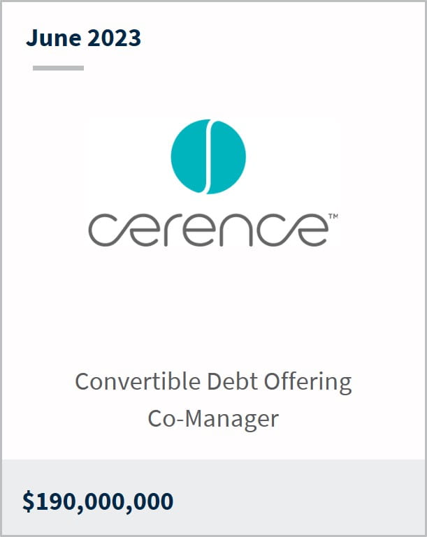 June 2023 Cerence $190m Convertible Debt Offering Co-Manager