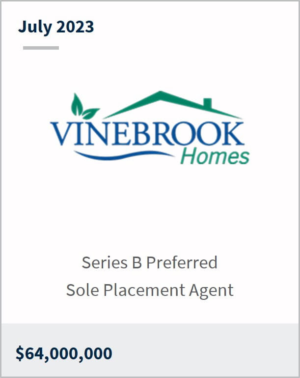 July 2023 VineBrook Homes Trust $64m Series B Preferred Sole Placement Agent