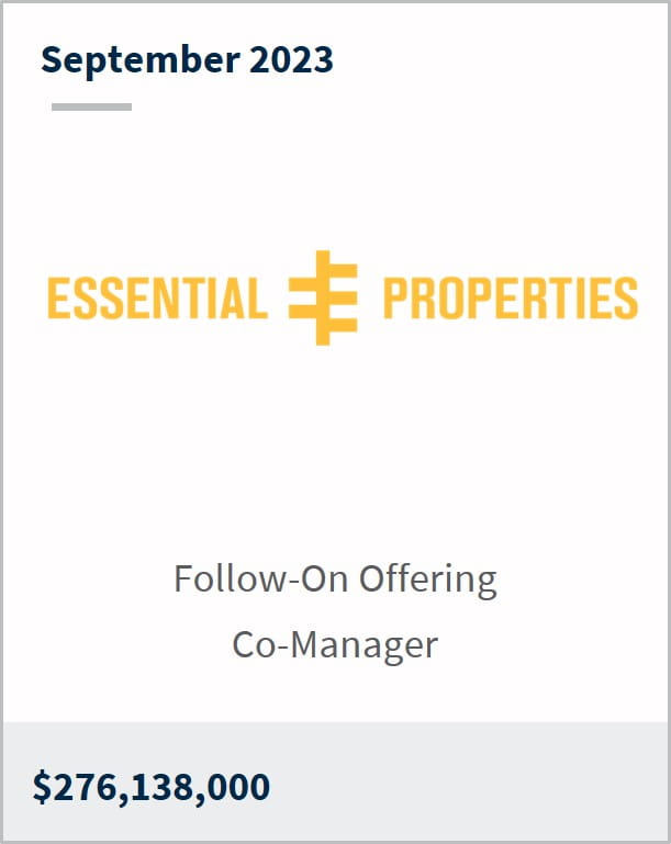 September 2023 Essential Properties $276,138,000 Follow-On Offering Co-Manager