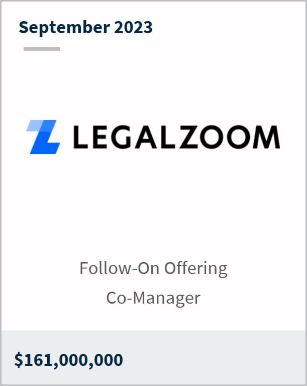 September 2023 LegalZoom $161m Follow-On Offering Co-Manager