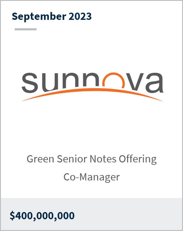 September 2023 Sunnova $400m Green Senior Notes Offering Co-Manager
