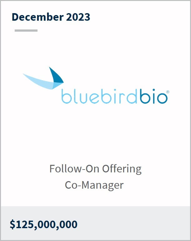 December 2023 Bluebird $125m Follow-On Offering Co-Manager