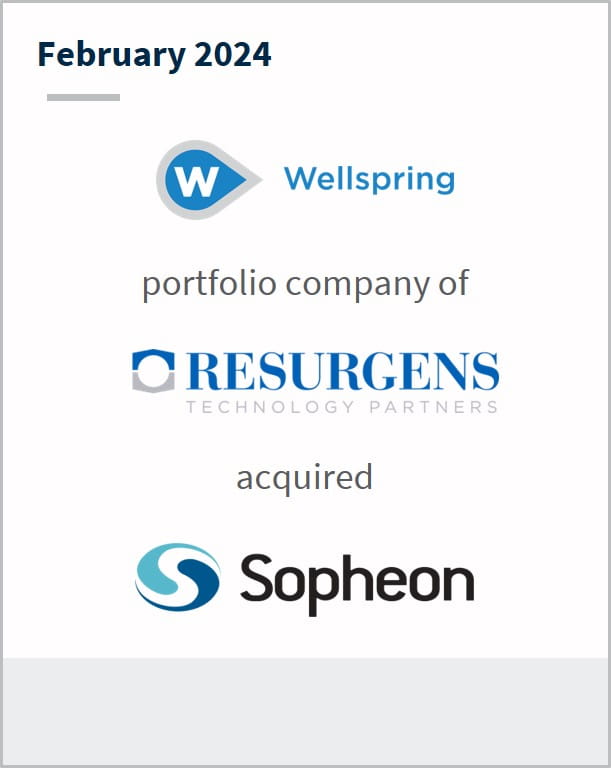 February 2024 Wellspring A portfolio company of Resurgens Public takeover of Sopheon