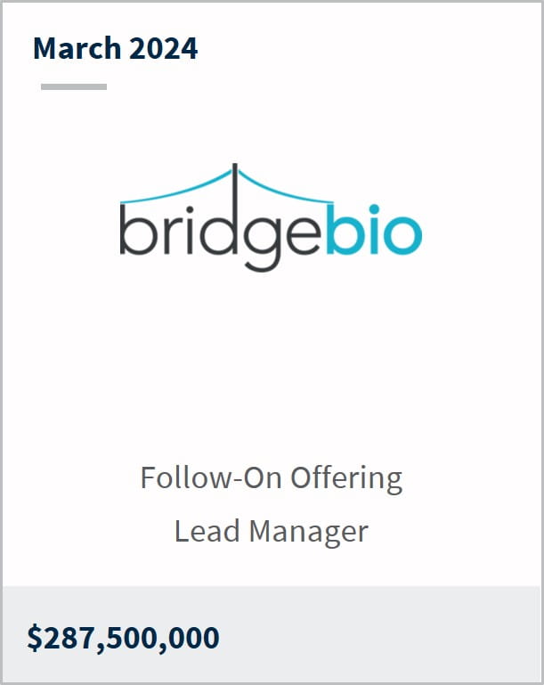 March 2024 BridgeBio $287.5m Follow-On Offering Lead Manager