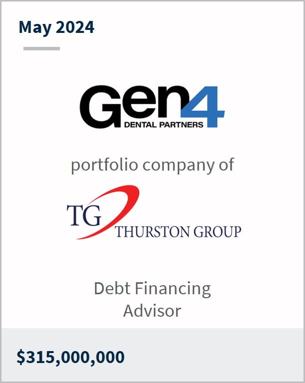 May 2024 Gen4 A portfolio company of Thurston Group $315m Senior Debt Financing Placement Agent