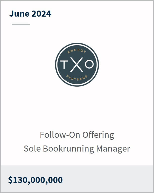 June 2024 TXO Energy Partners $130m Follow-On Offering Sole Bookrunning Manager