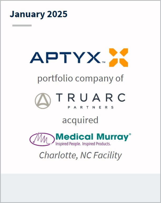 January 2025 Aptyx a portfolio company of Truarc Partners has acquired Medical Murray Charlotte, NC Facility Financial Advisor