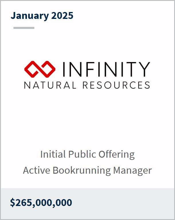 January 2025 Infinity Natural Resources Initial Public Offering Active Bookrunning Manager $265,000,000