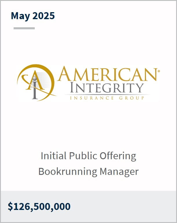 May 2025 American Integrity Initial Public Offering Bookrunning Manager $126,500,000