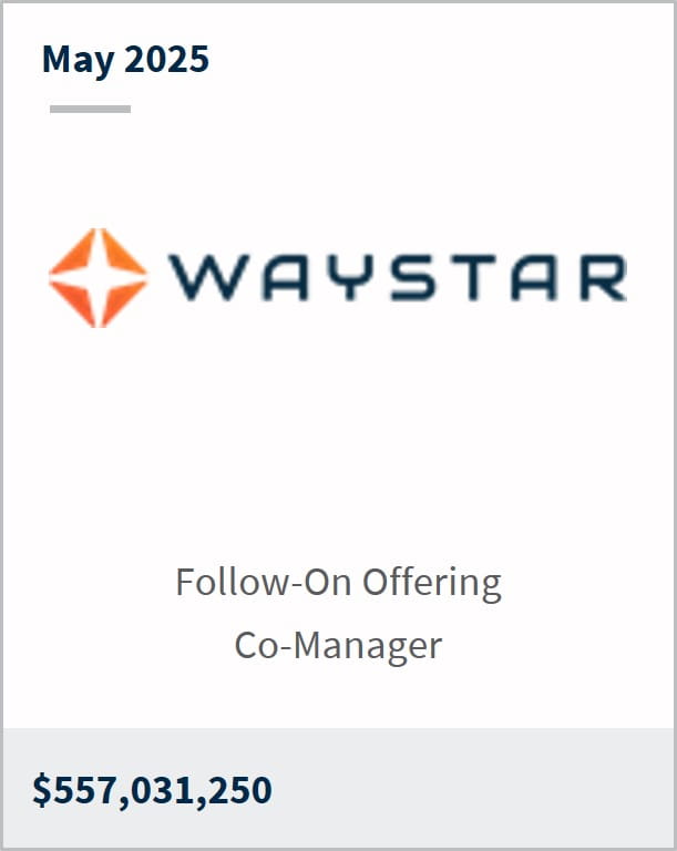 May 2025 Waystar Follow-On Offering Co-Manager $557,031,250