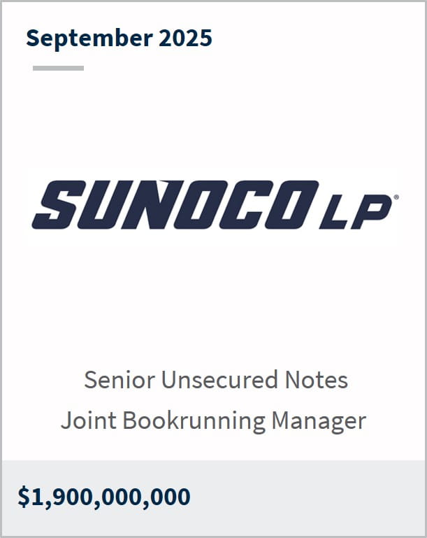September 2025 Sunoco LP Senior Unsecured Notes Joint Bookrunning Manager $1,900,000,000